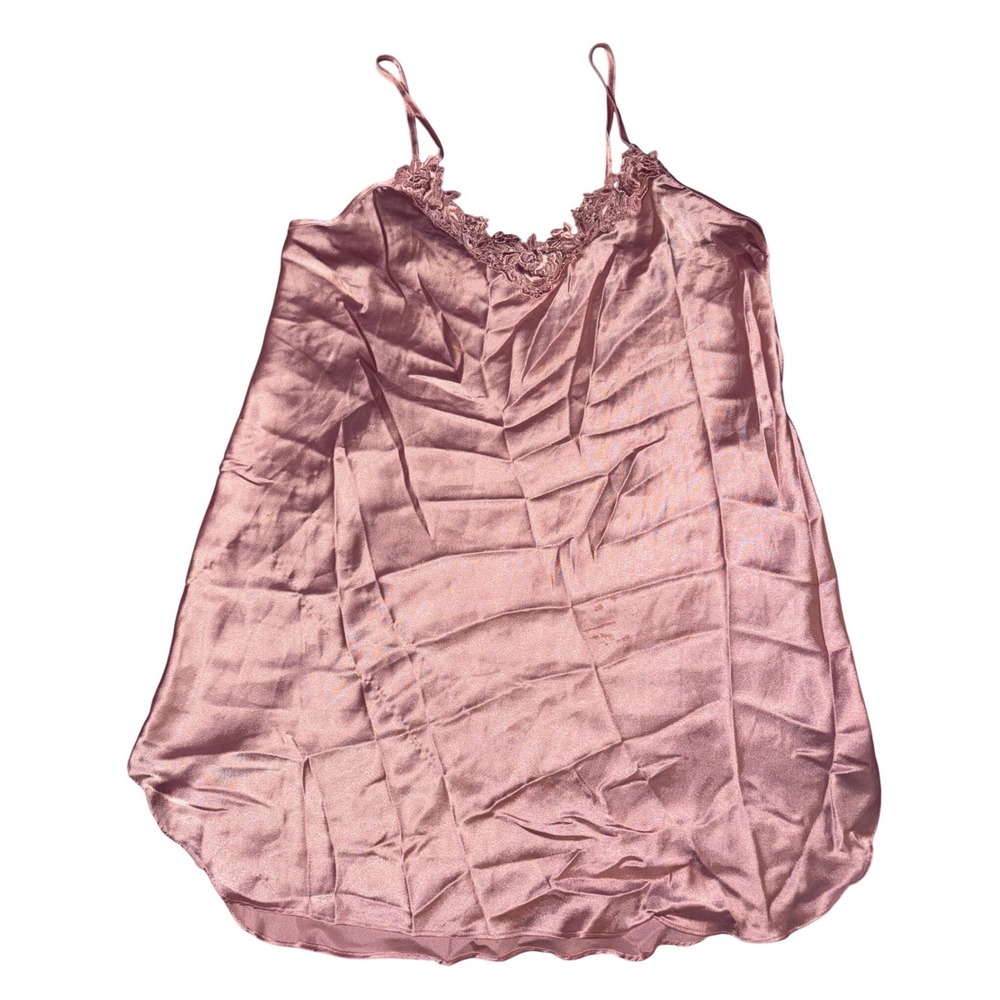 Vintage Dentelle Women Pink Satin Lace Babydoll Nightgown‎ Medium